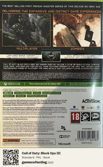 Call of Duty: Black Ops III Xbox 360, PAL box back