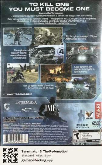 Terminator 3: The Redemption PlayStation 2, NTSC box back