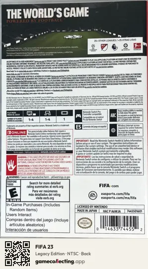 FIFA 23 Nintendo Switch, NTSC box back