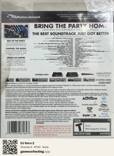 DJ Hero 2 PlayStation 3, NTSC box back