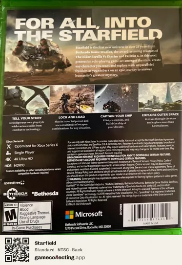 Starfield Xbox Series X, NTSC box back