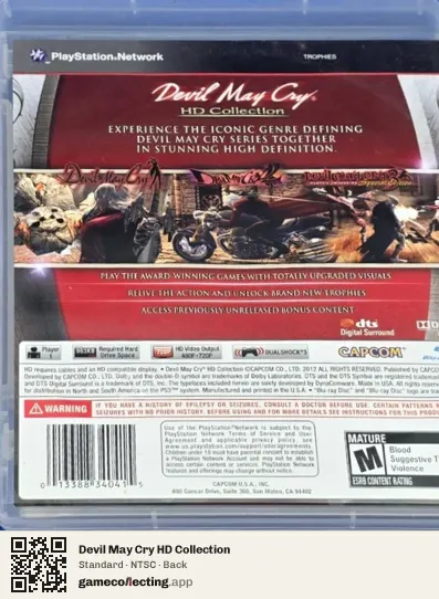 Devil May Cry HD Collection PlayStation 3, NTSC box back