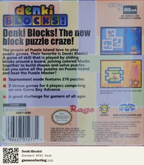 Denki Blocks! Game Boy Advance, NTSC box back