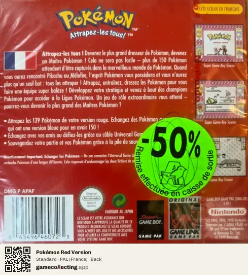 Pokémon Red Version Game Boy, France box back