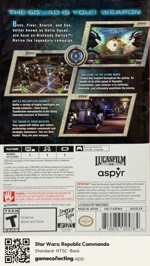 Star Wars: Republic Commando Nintendo Switch, NTSC box back