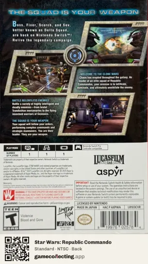 Star Wars: Republic Commando Nintendo Switch, NTSC box back
