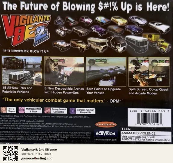 Vigilante 8: 2nd Offense PlayStation, NTSC box back