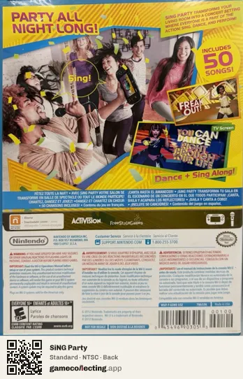 SiNG Party Nintendo Wii U, NTSC box back
