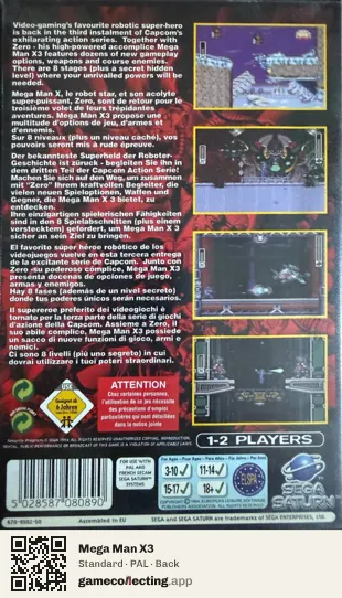 Mega Man X3 Sega Saturn, PAL box back