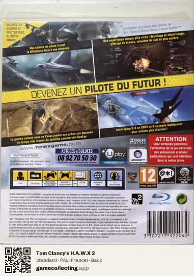 Tom Clancy's H.A.W.X 2 PlayStation 3, France box back