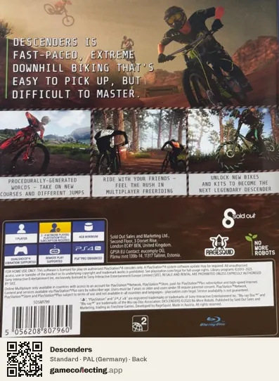 Descenders PlayStation 4, Germany box back