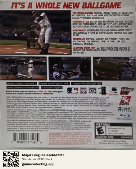 Major League Baseball 2K7 PlayStation 3, NTSC box back