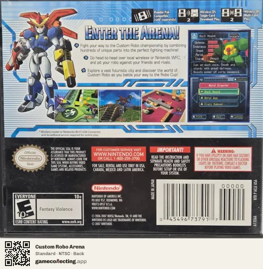 Custom Robo Arena Nintendo DS, NTSC box back