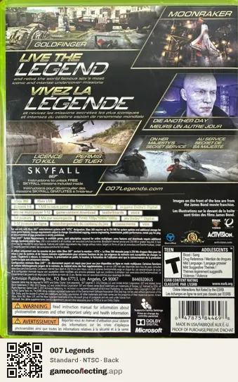 007 Legends Xbox 360, NTSC box back