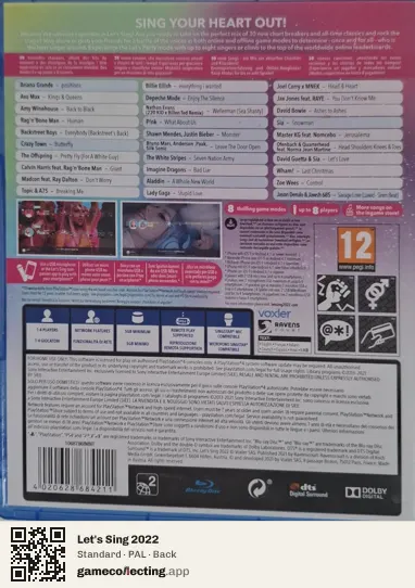 Let's Sing 2022 PlayStation 4, PAL box back