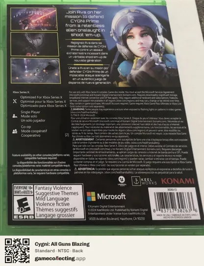 Cygni: All Guns Blazing Xbox Series X, NTSC box back