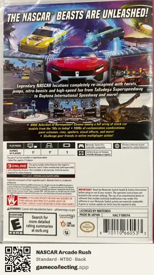 NASCAR Arcade Rush Nintendo Switch, NTSC box back