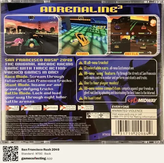 San Francisco Rush 2049 Sega Dreamcast, NTSC box back