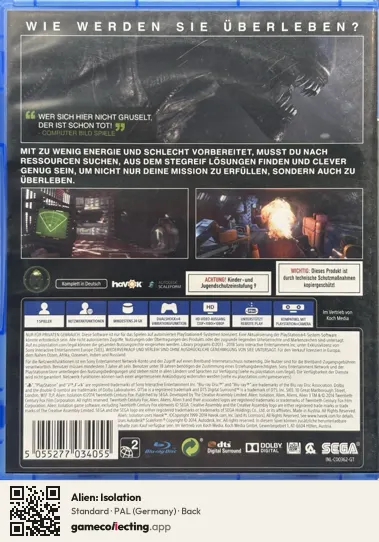 Alien: Isolation PlayStation 4, Germany box back