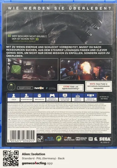 Alien: Isolation PlayStation 4, Germany box back