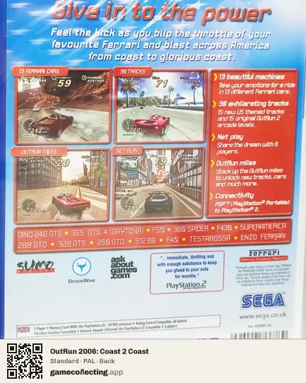 OutRun 2006: Coast 2 Coast PlayStation 2, PAL box back
