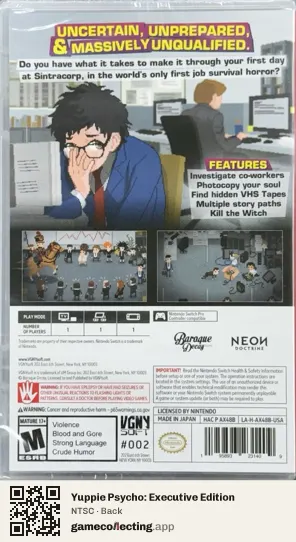 Yuppie Psycho: Executive Edition Nintendo Switch, NTSC box back