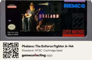 Phalanx: The Enforce Fighter A-144 Super Nintendo Entertainment System, NTSC cartridge label