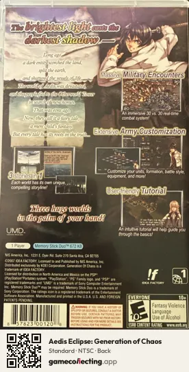 Aedis Eclipse: Generation of Chaos PlayStation Portable, NTSC box back