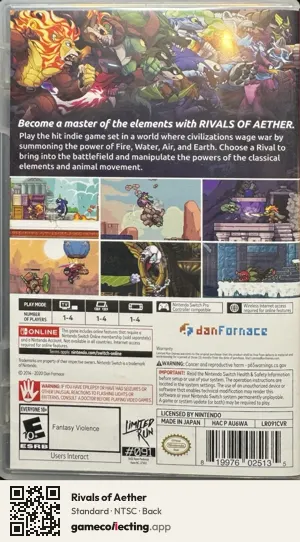 Rivals of Aether Nintendo Switch, NTSC box back
