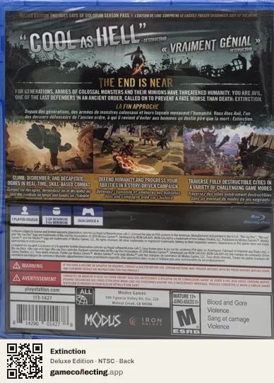Extinction PlayStation 4, NTSC box back