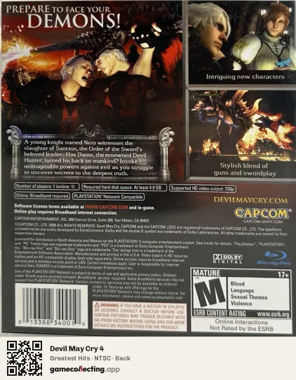 Devil May Cry 4 PlayStation 3, NTSC box back