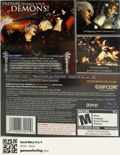 Devil May Cry 4 PlayStation 3, NTSC box back
