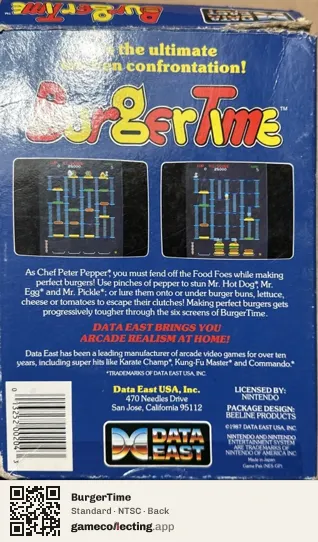 BurgerTime Nintendo Entertainment System, NTSC box back