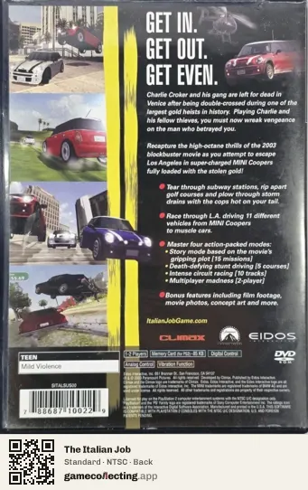 The Italian Job PlayStation 2, NTSC box back