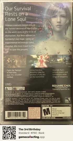 The 3rd Birthday PlayStation Portable, NTSC box back