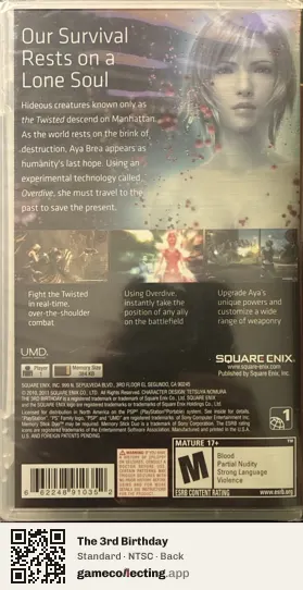 The 3rd Birthday PlayStation Portable, NTSC box back