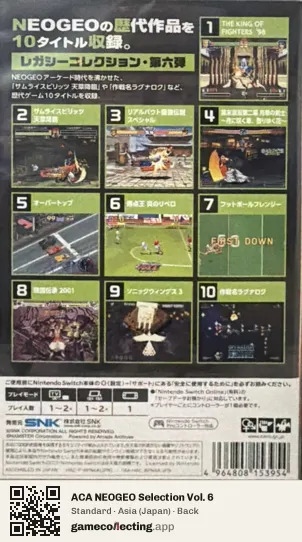 ACA NEOGEO Selection Vol. 6 Nintendo Switch, Asia box back