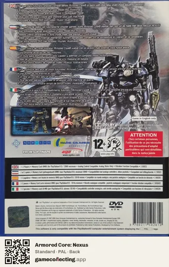 Armored Core: Nexus PlayStation 2, PAL box back