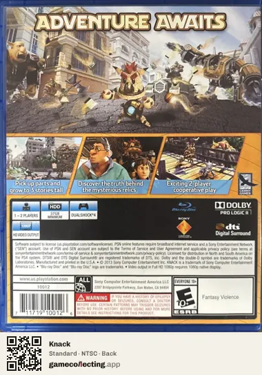 Knack PlayStation 4, NTSC box back