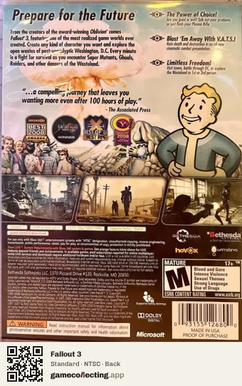 Fallout 3 Xbox 360, NTSC box back