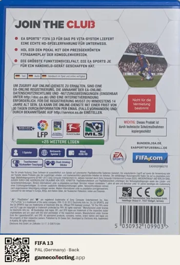 FIFA 13 PlayStation Vita, Germany box back