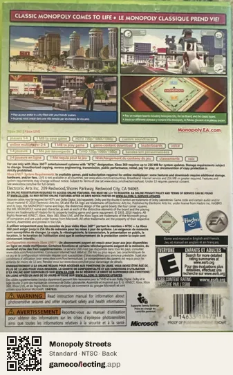 Monopoly Streets Xbox 360, NTSC box back
