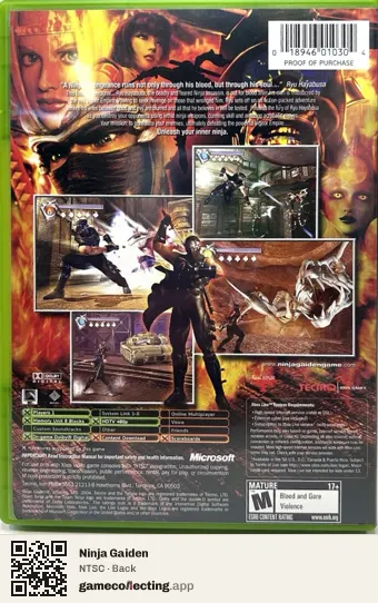 Ninja Gaiden Xbox, NTSC box back