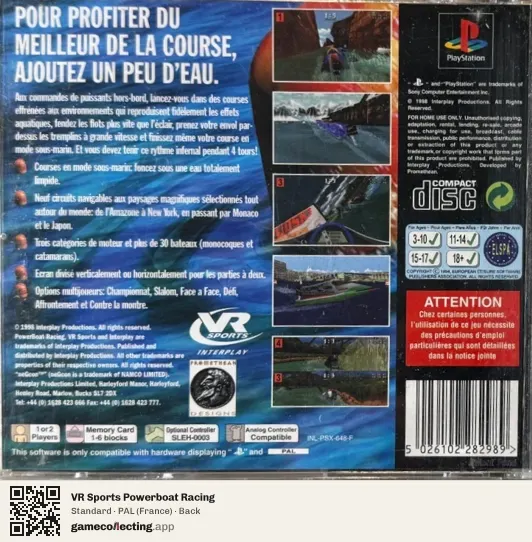 VR Sports Powerboat Racing PlayStation, France box back