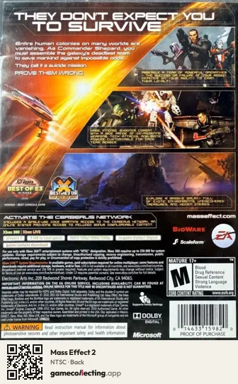 Mass Effect 2 Xbox 360, NTSC box back