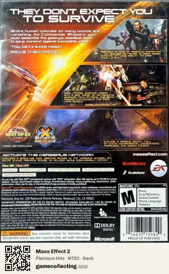 Mass Effect 2 Xbox 360, NTSC box back