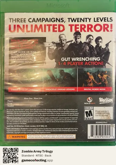 Zombie Army Trilogy Xbox One, NTSC box back