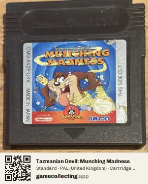 Tazmanian Devil: Munching Madness Game Boy Color, PAL cartridge label