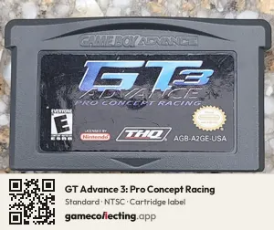 GT Advance 3: Pro Concept Racing Game Boy Advance, NTSC cartridge label