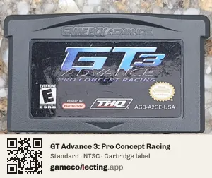 GT Advance 3: Pro Concept Racing Game Boy Advance, NTSC cartridge label